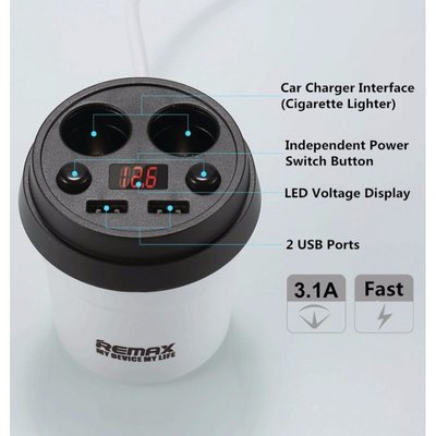 Автомобільний зарядний пристрій REMAX CR-2XP Coffee Cup Car Charger 2 USB 3.1A + LCD White REMAX CR-2XP фото